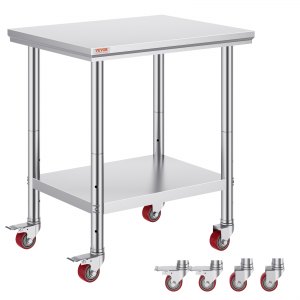 Table De Travail Inox Mophorn - 61x30x85cm - 750kg Charge - Roulettes Freins - Cuisine Professionnelle
