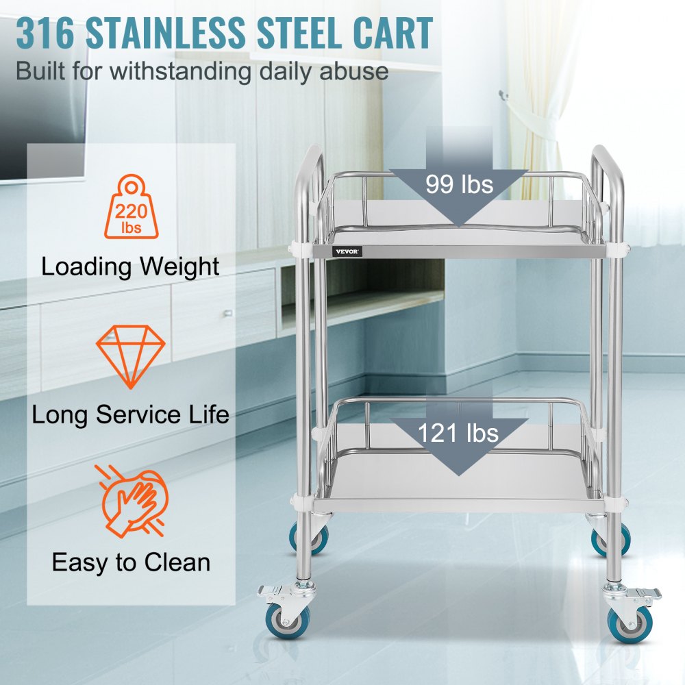 VEVOR Chariot de Laboratoire a 2 Etages Chariot a Service Medical 71x42x78,5 cm Desserte en Inox VEVOR Chariot de Laboratoire a 2 Etages Chariot a Service Medical 71x42x78,5 cm Desserte en Inox