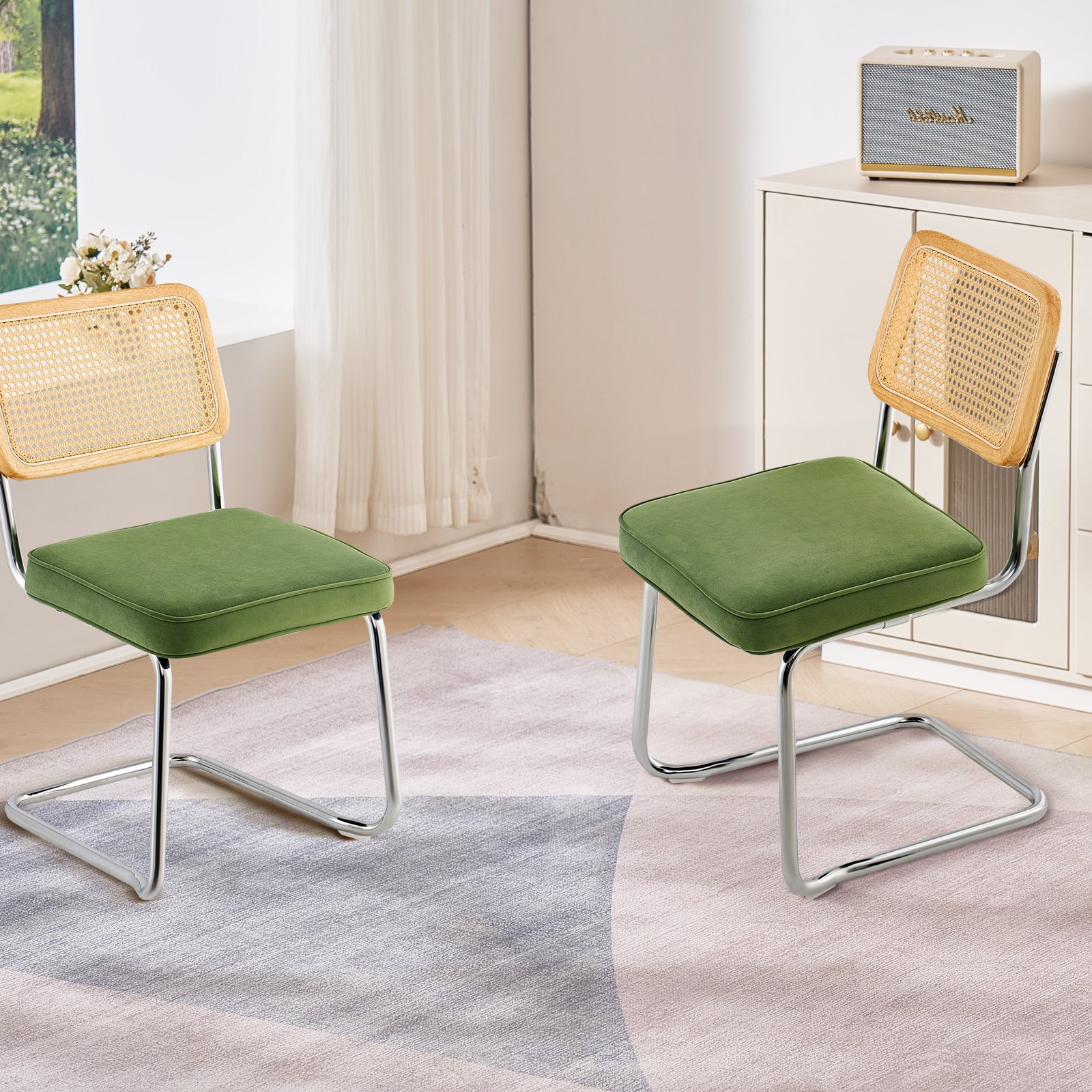 Set De 4 Chaises En Rotin Extérieur VEVOR Avec Coussins Verts - Pour Salle à Manger Jardin