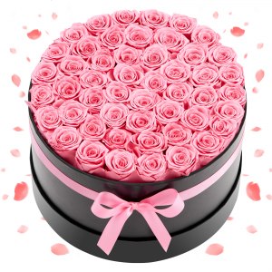 Boîte ronde de 50 roses éternelles à personnaliser Ø53cm