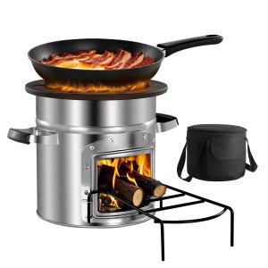 VEVOR Réchaud Rocket à Bois – Acier Inoxydable, Sac De Transport Inclus, Pour Camping, Jardin Et Randonnée