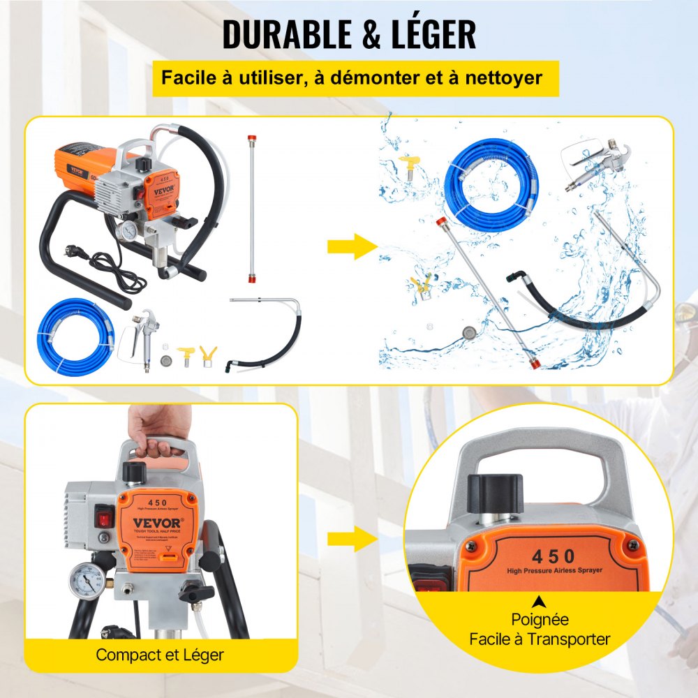 Pulv risateur De Peinture Sans Air VEVOR Machine Haute Pression 1800 W pulv-risateur-de-peinture-sans-air-vevor-machine-haute-pression-1800-w