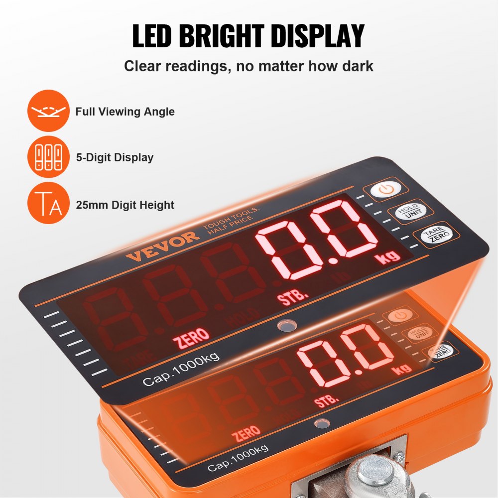 Balance Suspendue Numérique 500 Kg - Écran LCD, Portable, Pour Chantier Ou Grue