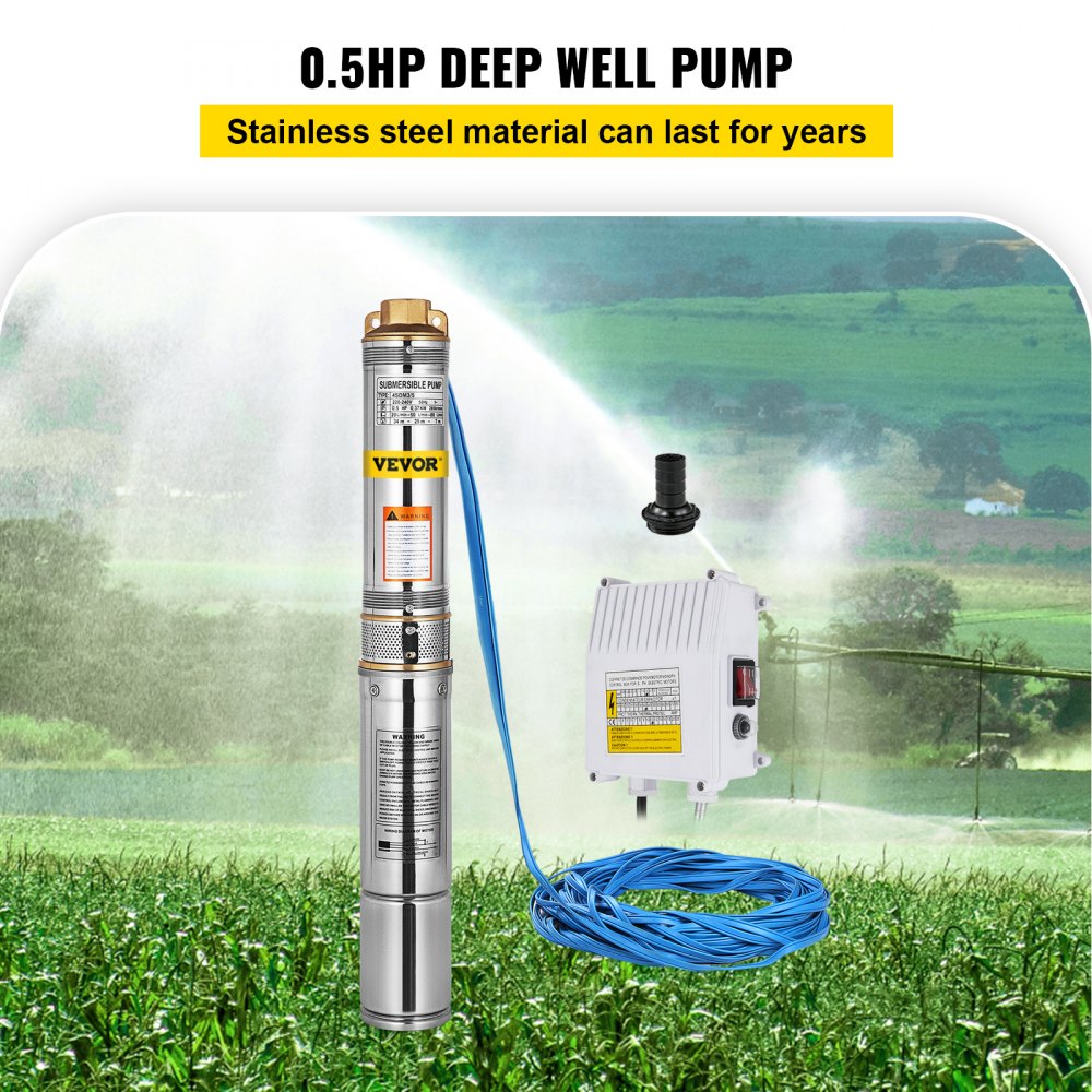 Pompa Sommersa Per Pozzi 0.37kw 5600 L/h 0.5hp Sommergibile Irrigazione