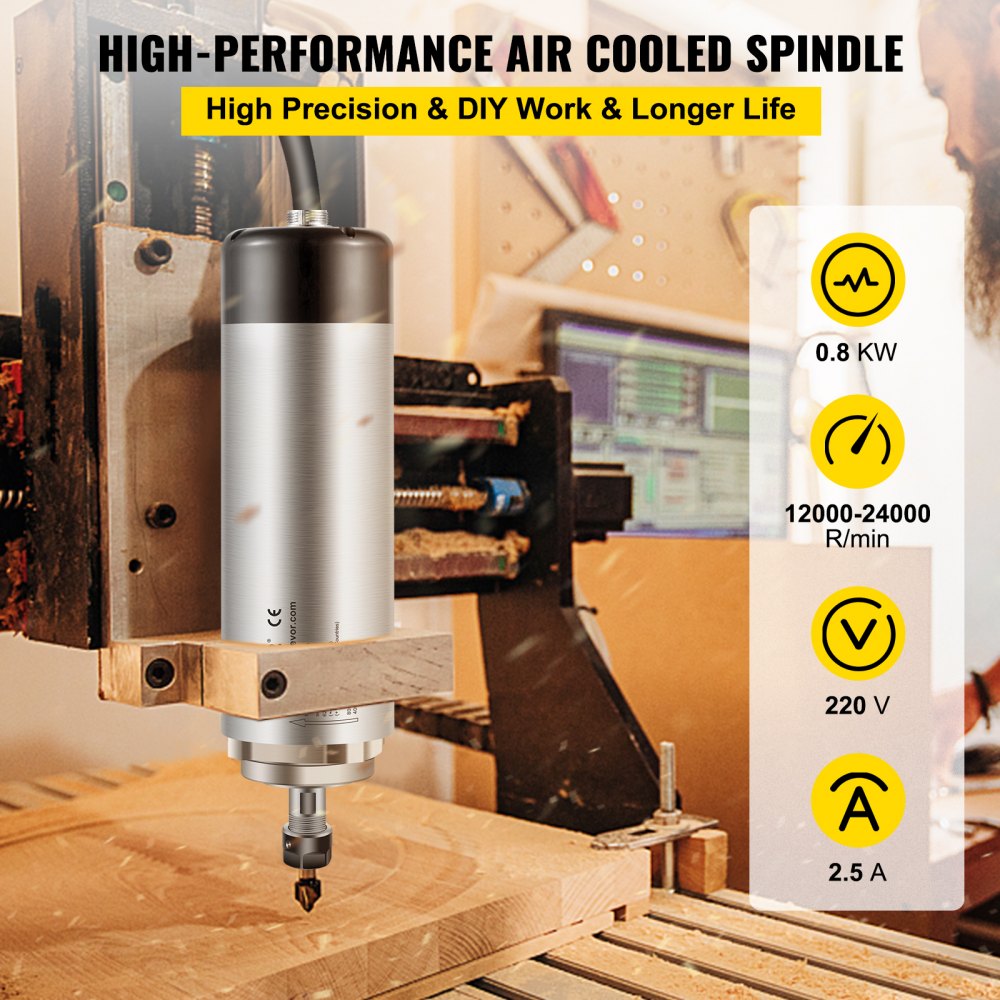 VEVOR Motore per Mandrini Raffreddato ad Aria, 200-400 Hz 0,8 KW Velocità 12000-24000 RPM Motore Mandrino Raffreddato ad Aria per Raffreddare Il Calore e Ha Un Buon Effetto di Dissipazione del Calore