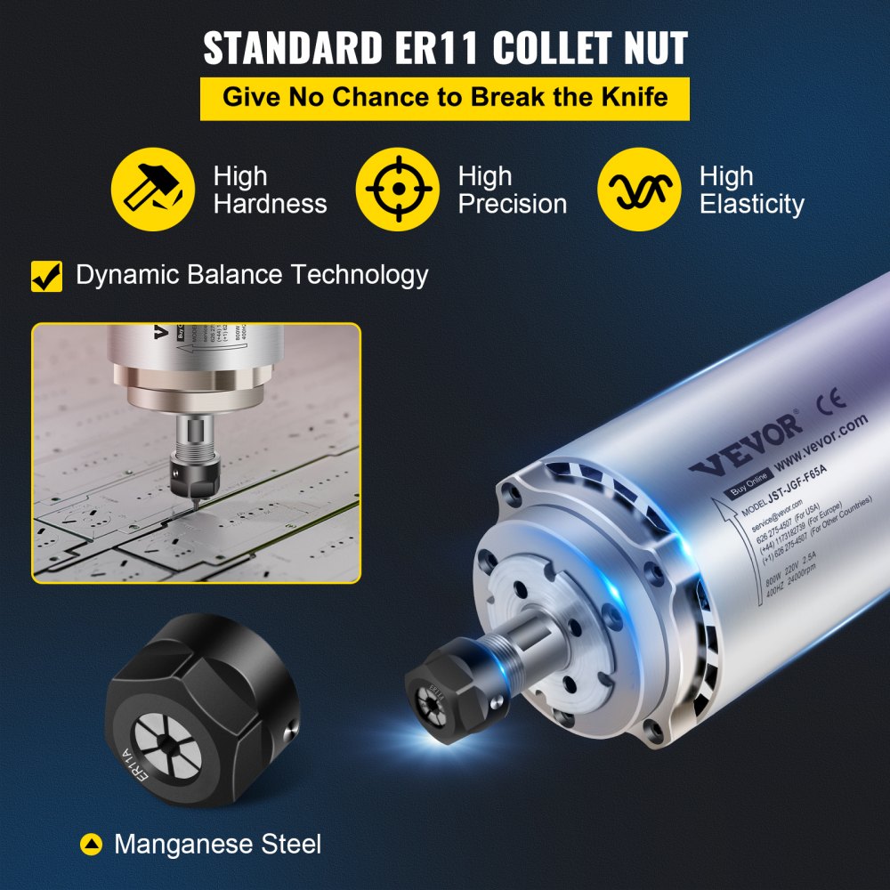 VEVOR Motore per Mandrini Raffreddato ad Aria, 200-400 Hz 0,8 KW Velocità 12000-24000 RPM Motore Mandrino Raffreddato ad Aria per Raffreddare Il Calore e Ha Un Buon Effetto di Dissipazione del Calore