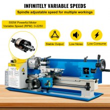 VEVOR Torni da Banco, 7 x 14 Pollici 550 W 0-2250 RPM Tornio in Metallo a Velocità Variabile con Ingranaggi in Nylon per Lavori di Lavorazione, Come Tornitura Controfacciata, Foratura, Filettatura