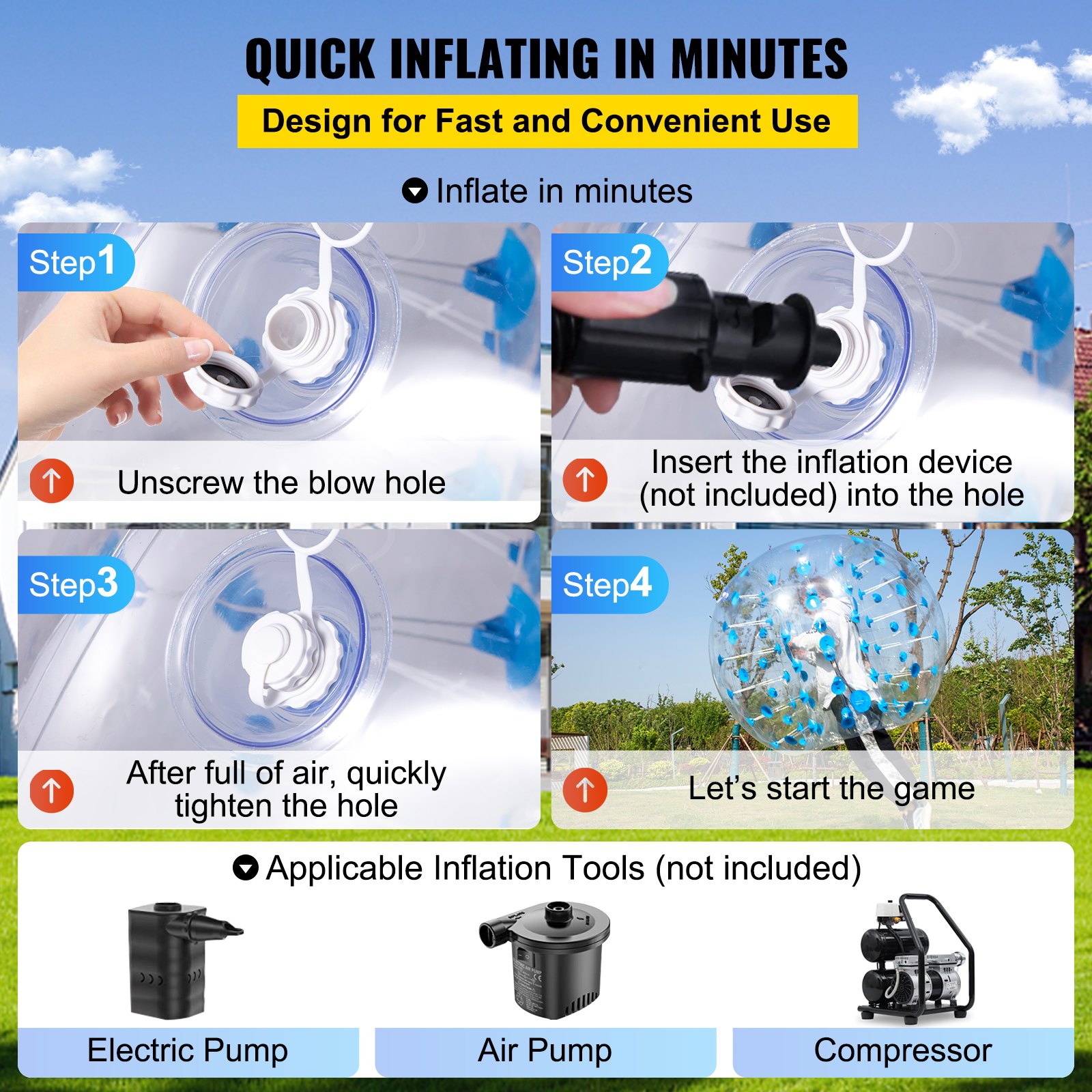 VEVOR Palla Paraurti Gonfiabile, Diametro Intero 1,2 m Altezza 1 m, 8 kg Pallone da Calcio Gonfiabile con Bolla di Paraurti Trasparente con Punto Blu, Ampiamente Usato in Spiaggia e Centro di Gioco