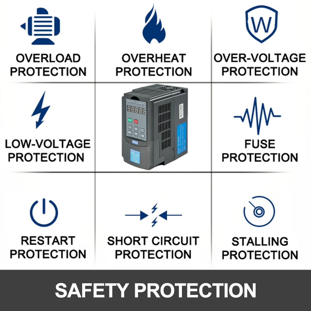 VEVOR 0.8kw Motore Mandrino Raffreddato ad Aria, VFD 1,5 kW 2HP Inverter a Frequenza Variabile