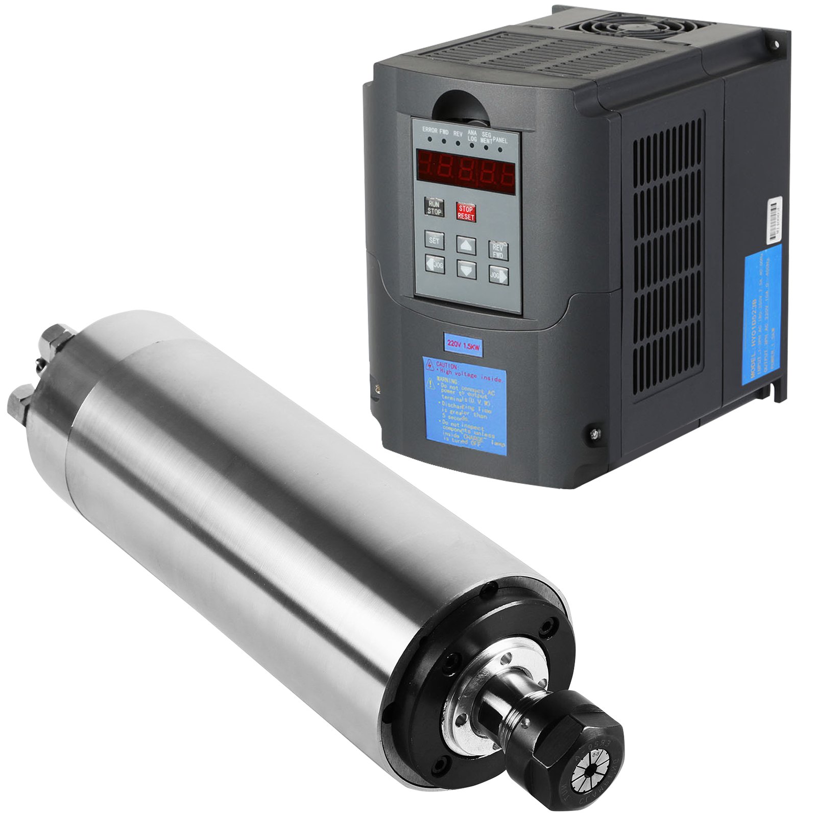 VEVOR 1,5KW ER11 400 Hz Raffreddato ad Acqua Motore per Mondrini, 8000-24000 giri/min Mandrini Motore Elettrico in Acciaio Inossidabile304, 1,5KW VFD Variatore di Frequenza, Fase di Ingresso Monofase