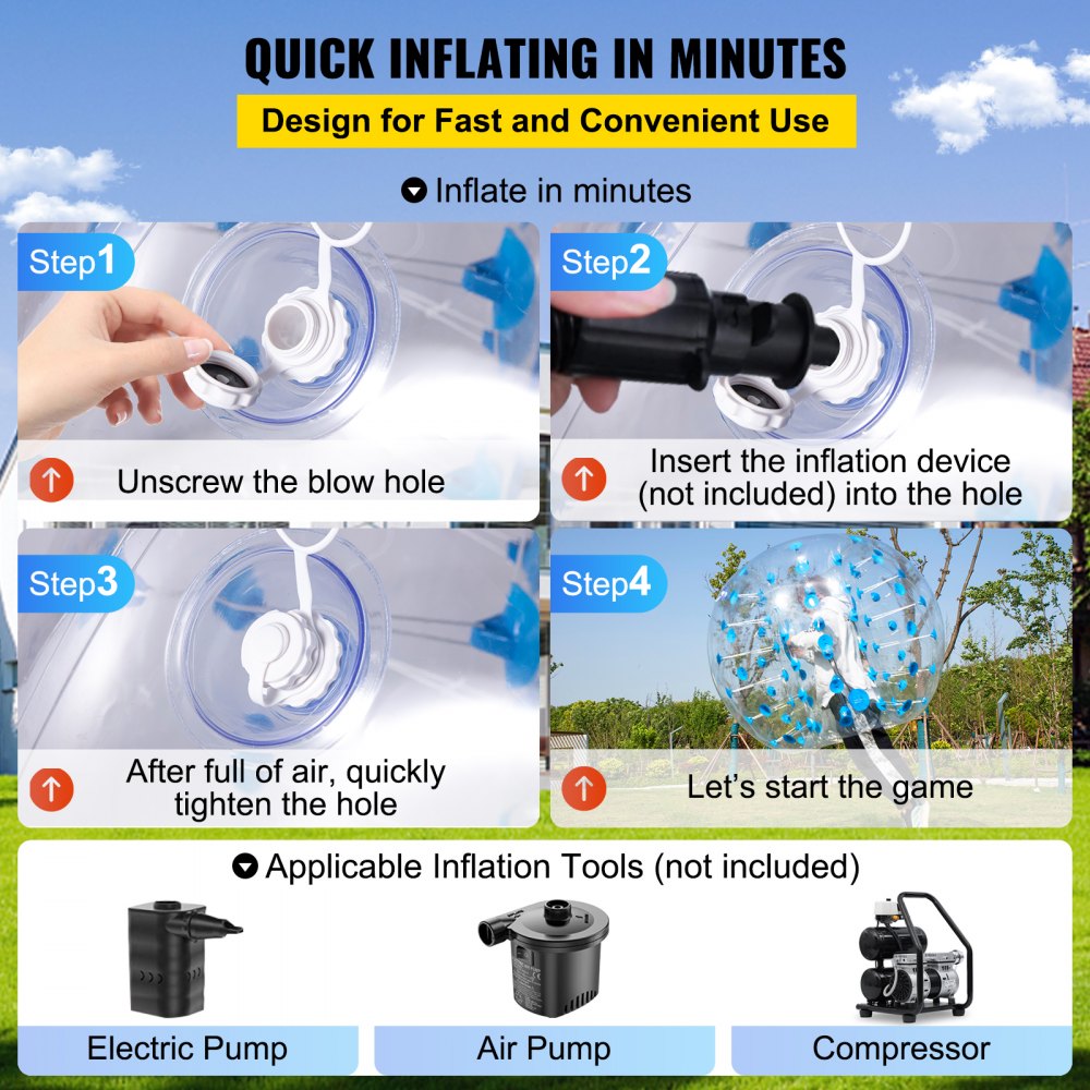 VEVOR Pallone Gonfiabile del Paraurti della Bolla, Diametro Intero 150 cm Altezza 120 cm, 23,04 Libbre Palla Paraurti Gonfiabile in PVC da 1,5 m, Ampiamente Usato in Cortile, Spiaggia, Centro di Gioco