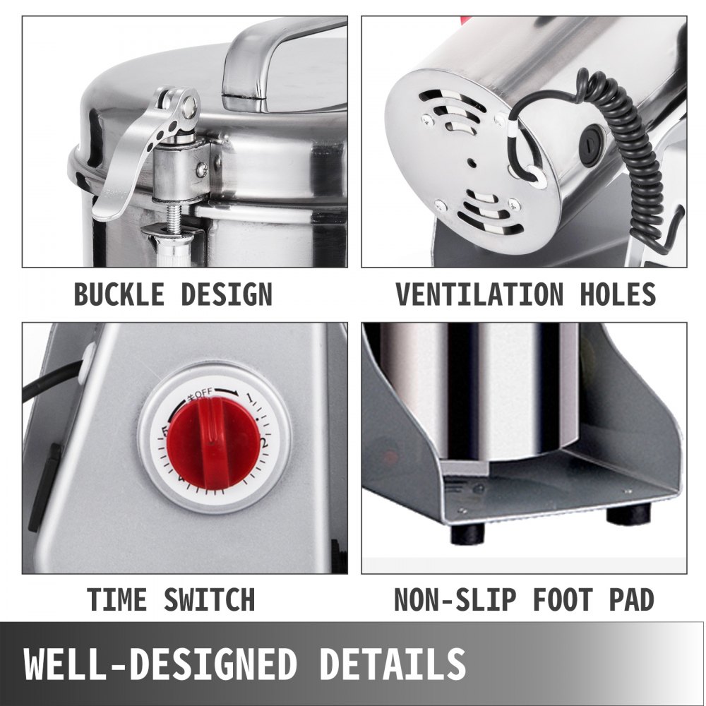 VEVOR Electric Grain Mill 1000g, Spice Mill 28000 RPM Multifunctional Coffee Grinder Food Spice Mill Stainless Steel Dry Spice Mill Machine Household Stainless Steel Powder Machine