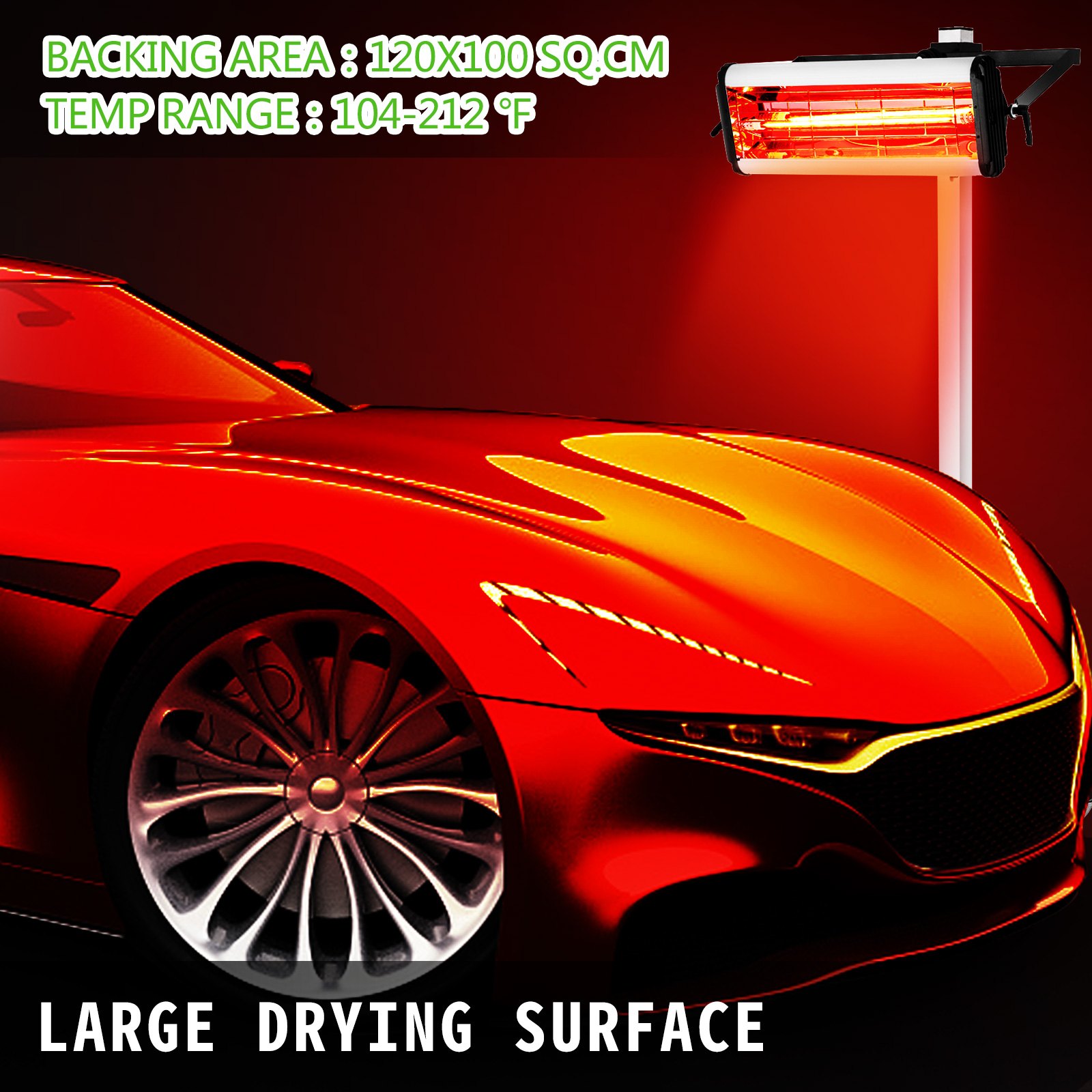 VEVOR Lampada per Vernice Riparazione Carrozzeria 220V 1000W Lampada per Vernice Auto a Infrarossi Lampada per Carrozzeria Riparazione di vernice Supporto per Asciugatrice (1000W)