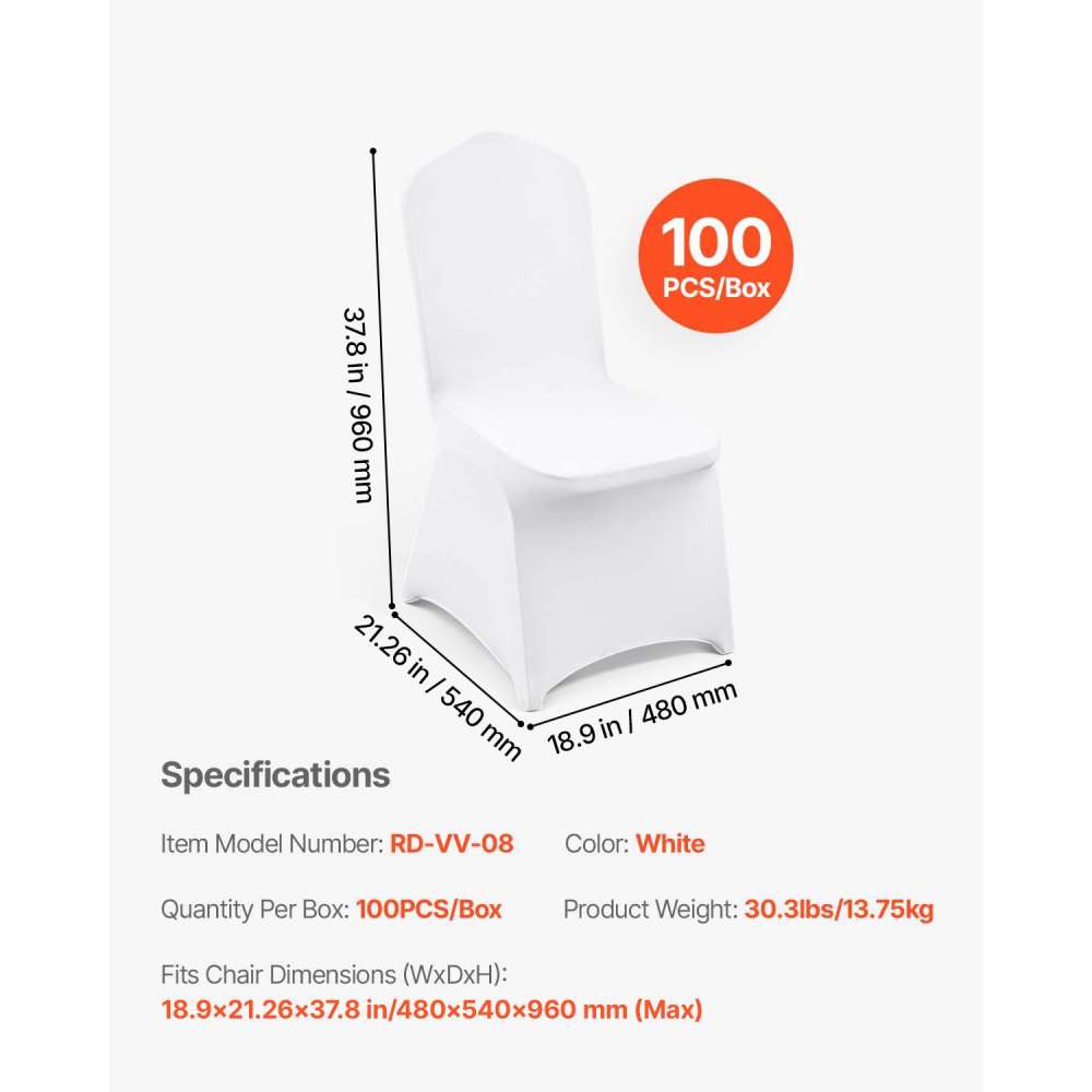 VEVOR Fodere Per Sedia Spandex 50 Pezzi(Acquista 50 Pezzi ma Otteni 100 Pezzi, Totale 100 Pezzi) Coprisedia con Schienale, Materiale 94% Poliestere e 6% Elastan Coprisedia Universale