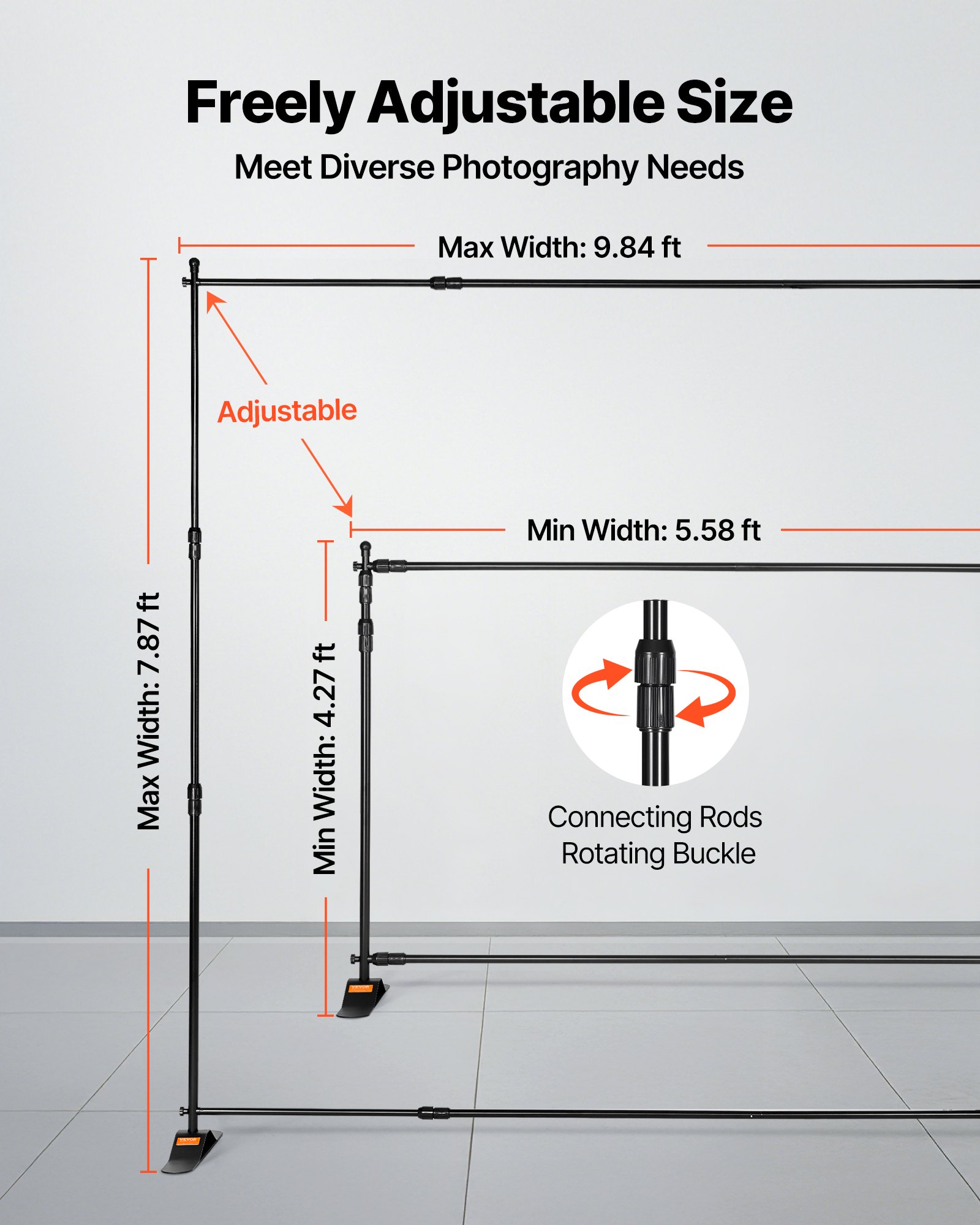 VEVOR Banner Stand 10`*8`Supporto Sfondo Studio Fotografico Kit Supporto Fondale Background Portatile Supporto Stativo da Studiao Regolabile