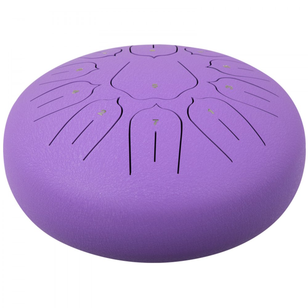 VEVOR Tamburo d'acciaio 11 note Strumento a Percussione Tamburo per Lingua da 10 Pollici, Tamburo per Lingua in Acciaio, Strumenti per Batteria in Acciaio con Borsa, Libro, Staffa per Mazzuolo Viola