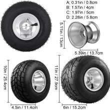 VEVOR Go Kart Ruote Set di 4 Cerchio e Pneumatico Durevole 10X4.50-5 11x6.0-5