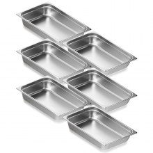 VEVOR Set Contenitore per Alimenti Antiaderente da Cucina Confezione 6 Pezzi, Vassoio Contenitore da Tavolo in Acciaio Inox Bacinelle Profondità 107mm per Catering Uso Commerciale Senza Coperchio