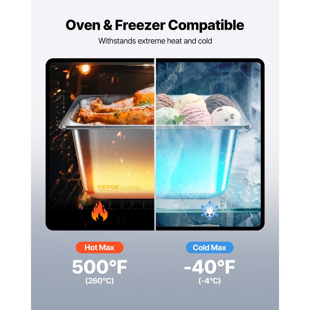 VEVOR 1/2 Pentola per Vapore in Acciaio Inox, 149 mm di Profondità, Pentola a Tavolo da 36 L, Forniture per Ristoranti Anti-Inceppamento, Antiruggine, per la Casa, Feste, Ristoranti, 2 Confezioni