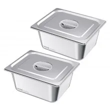 VEVOR 1/2 Pentola per Vapore in Acciaio Inox, 149 mm di Profondità, Pentola a Tavolo da 36 L, Forniture per Ristoranti Anti-Inceppamento, Antiruggine, per la Casa, Feste, Ristoranti, 2 Confezioni