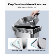 VEVOR 1/2 Pentola per Vapore in Acciaio Inox, 99 mm di Profondità, Pentola a Tavolo da 24 L, Forniture per Ristoranti Anti-Inceppamento, Antiruggine, per la Casa, Feste, Ristoranti, 6 Confezioni