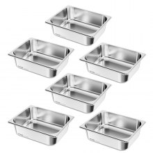 VEVOR 1/2 Pentola per Vapore in Acciaio Inox, 99 mm di Profondità, Pentola a Tavolo da 24 L, Forniture per Ristoranti Anti-Inceppamento, Antiruggine, per la Casa, Feste, Ristoranti, 6 Confezioni