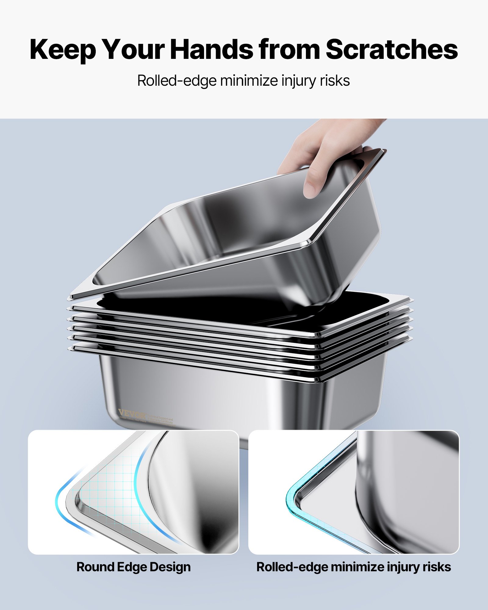 VEVOR 1/2 Pentola per Vapore in Acciaio Inox, 99 mm di Profondità, Pentola a Tavolo da 24 L, Forniture per Ristoranti Anti-Inceppamento, Antiruggine, per la Casa, Feste, Ristoranti, 6 Confezioni