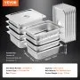 VEVOR Set di Contenitore per Alimenti in Acciaio Inox con Coperchio 326 x 266 x 102 mm, Vassoio per Alimenti in Acciaio Inox Dimensioni GN1/2 Spessore 0,8 mm per Ristorazione, per Uso Commerciale