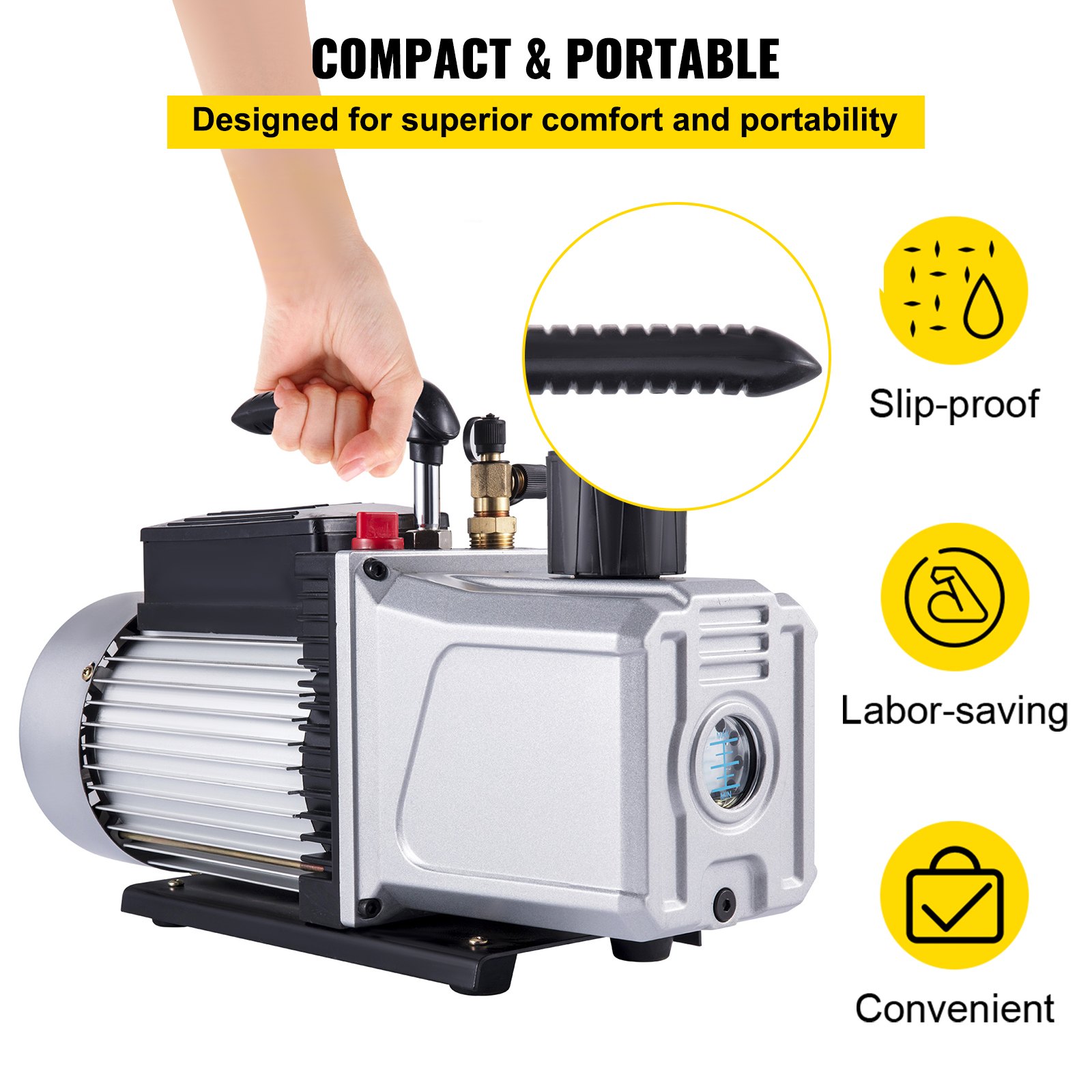 VEVOR Pompa per Vuoto 42,4 x 25,4 x 16 cm Pompa per Vuoto ad Alta Efficienza 339,8 L/ min 5 Pa Ideale per Il Condizionamento Domestico, La Manutenzione Automobilistica, L'imballaggio Sottovuoto