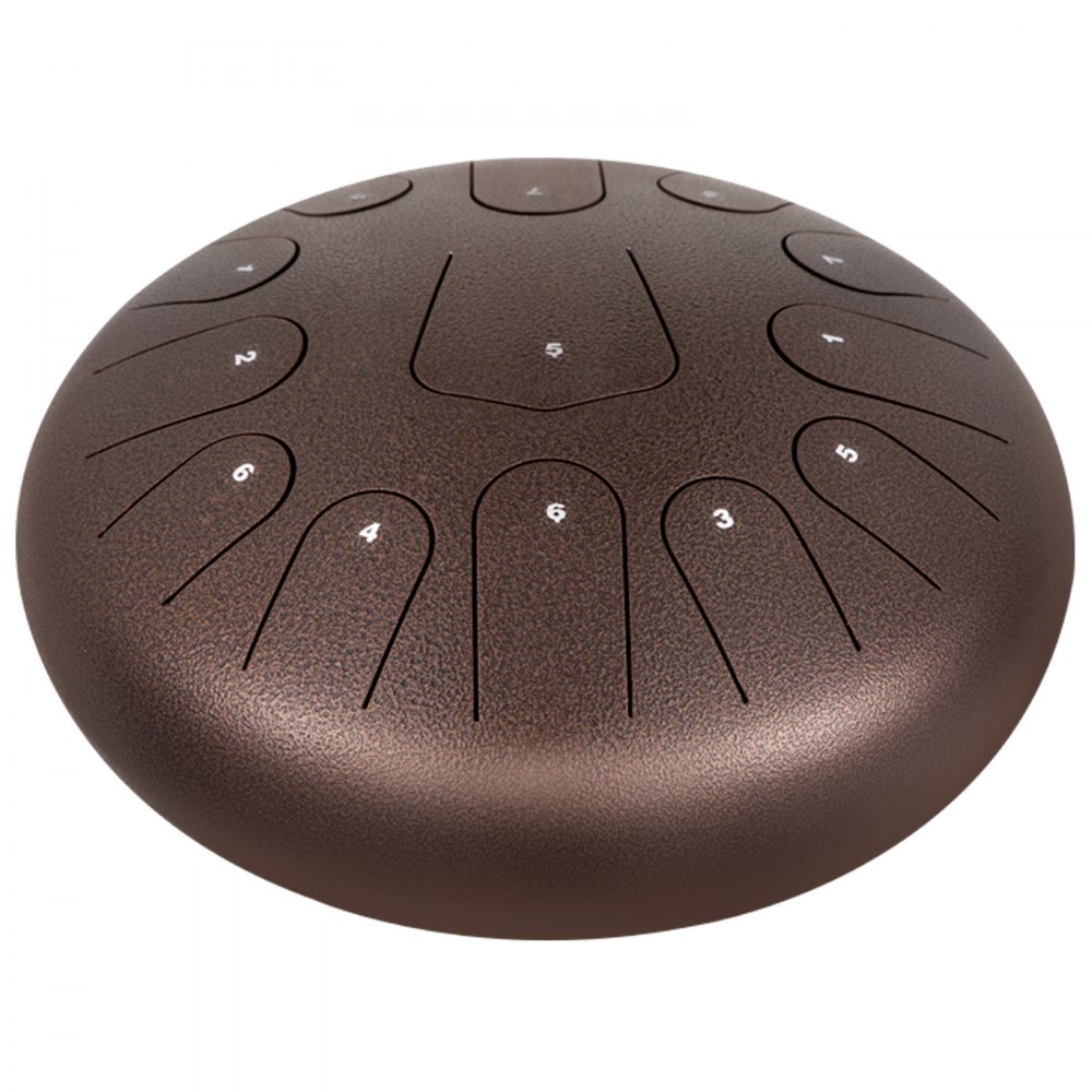 VEVOR Tamburo di Lingua Handpan Musicale 13 Toni Diametro da 12 Pollici, Strumento a Percussione Tamburo di Lingua in Acciaio 13 Linguette con Mazze, Tamburo di Lingua 12 Pollici Colore di Castagna