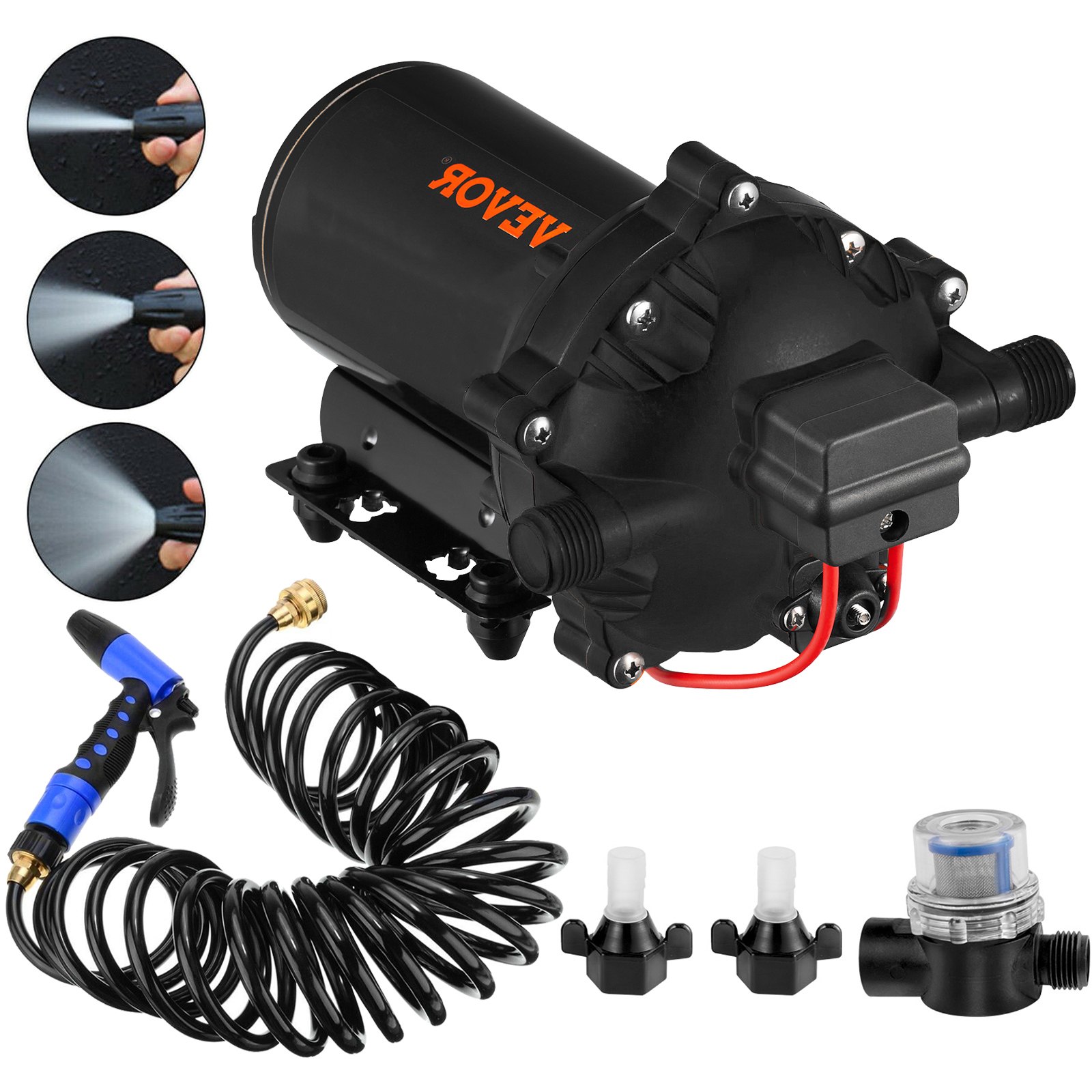 VEVOR Pompa Autoadescante 17,2 A per Lavaggio Auto Barche Camper Veicoli di Corrente Continua 240 W, Pompa d'Acqua di Lavaggio Portatile in ABS Portata Max. 20 L/min per Veicoli Mobile Ponte Barche