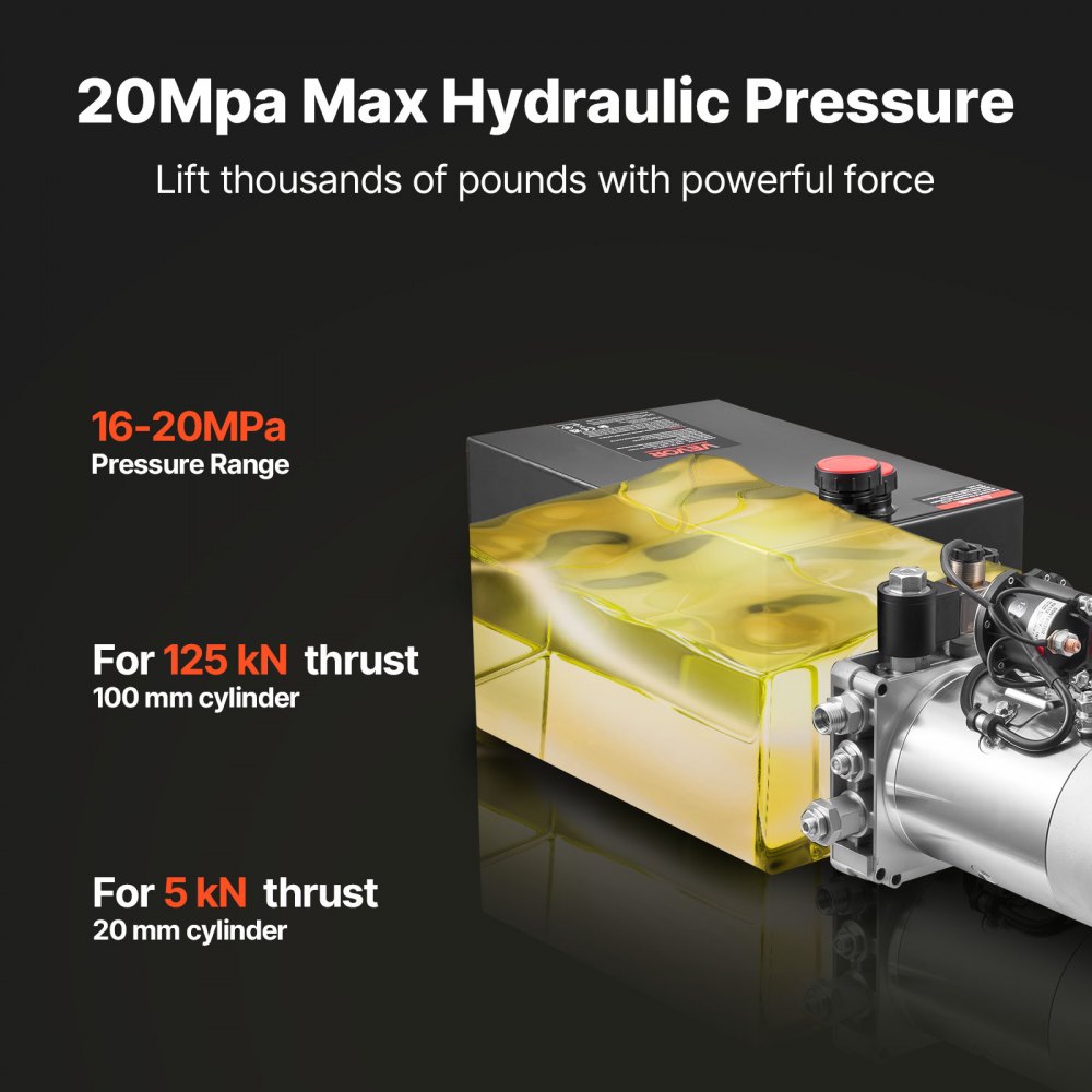 VEVOR 15 L Hydraulic Power Unit, Single Acting Dump Trailer Pump, 22 MPa Max Relief Pressure & 3.4 L/min Flow Rate, DC 12V Hydraulic Pump with Metal Reservoir for Dump Trailer Car Lifting