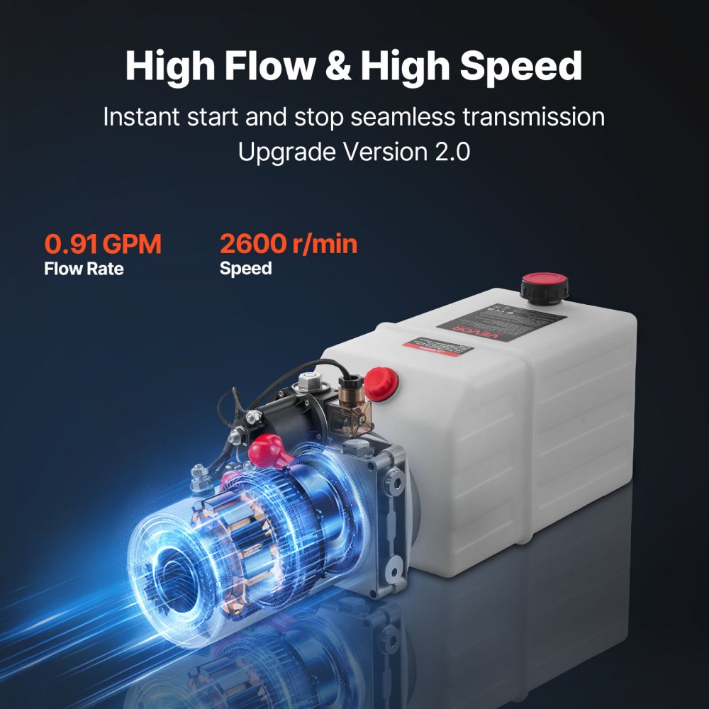 VEVOR Centralina Idraulica Pompa Idraulica per Rimorchio Ribaltabile Azione Singola, Flusso 3,4 L/min, Pressione d'Olio 2320-2900 PSI, 12 V CC con Serbatoio in Plastica per Sollevatore Rimorchio
