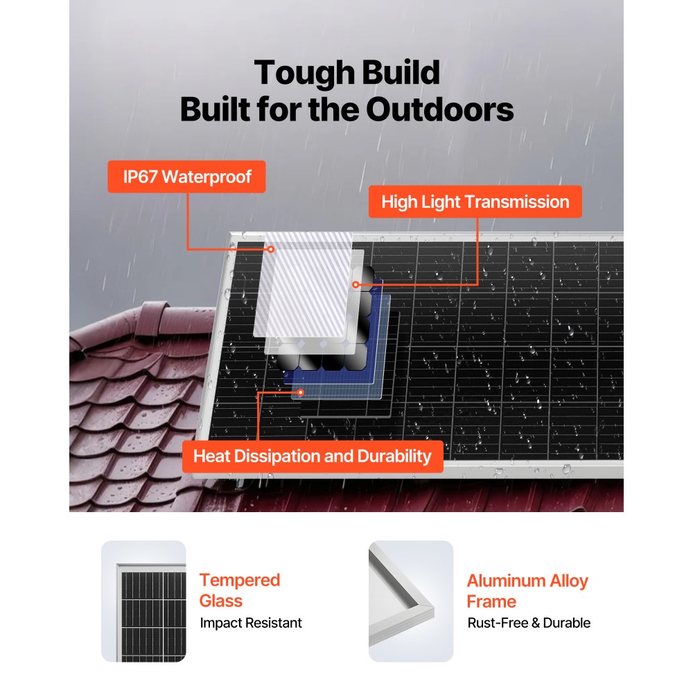 VEVOR Kit Solare Off-Grid 200 W 12 V 2 Pannelli Monocristallini da 100 W, Kit Solare Completo con Batteria LiFePO₄ 12,8 V 50 Ah, Regolatore 40 A, Inverter da 800 W, per Camper, Casa e Barca Off-Grid