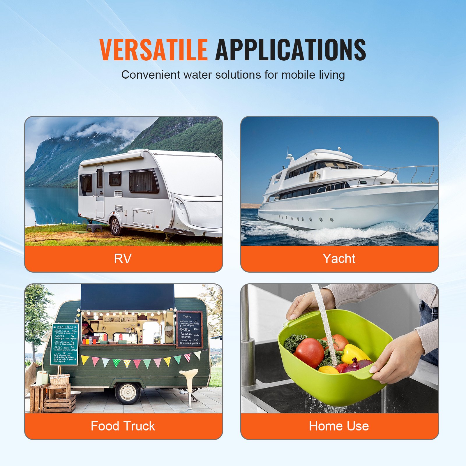 VEVOR Pompa a Membrana 12V, 3 GPM 11,36 L/min, Pompa per Acqua a 3 Camere 12 Volt CC con Pressostato Automatico 40-100 PSI Regolabile, 50 PSI, Porta MNPT per Camper Yacht Food Truck Camper Nautica