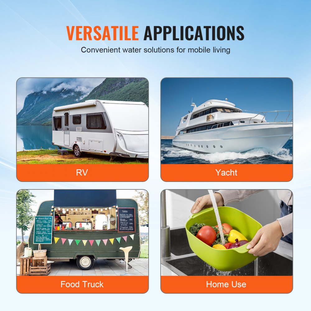 VEVOR Pompa a Membrana 12V, 3,5 GPM 13,25 L/min, Pompa per Acqua a 3 Camere 12 Volt CC con Pressostato Automatico 40-100 PSI Regolabile, 50 PSI, Porta MNPT per Camper Yacht Food Truck Camper Nautica