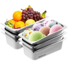 VEVOR Set Contenitore per Alimenti Antiaderente Confezione 6 Pezzi, Vassoio Contenitore GN 1/3 in Acciaio Inox Bacinelle Spessore 0,8mm per Catering Uso Commerciale Senza Coperchio Profondità 99mm