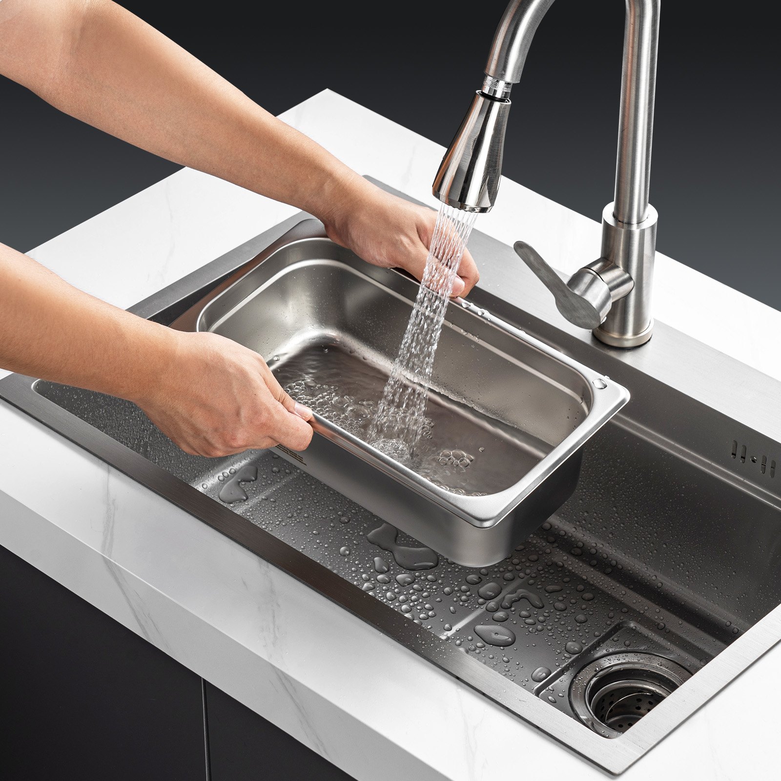 VEVOR Set Contenitore per Alimenti in Acciaio Inox Vassoio 328 x 178 x 148 mm, Set di Bacinelle per Alimenti Spessore 0,8mm Confezione 8 Pezzi con Coperchio per Cucina Ristorazione Hospitality