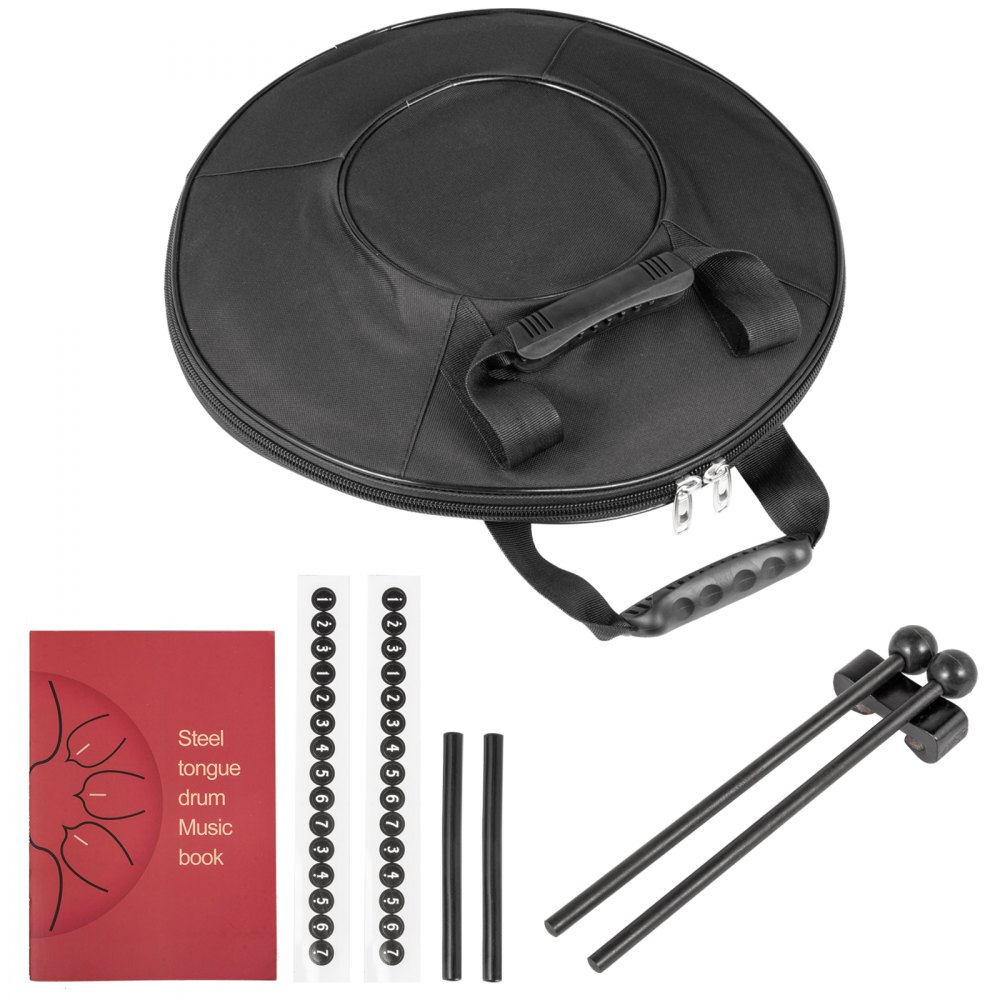VEVOR Tamburo per Linguetta in Acciaio, Strumento a Percussione 14 Toni, Strumento a Percussione 36 cm, Strumento a Percussione Colore Pistola con Borsa da Viaggio, Libro di Musica, Mazzuolo, Tamburo