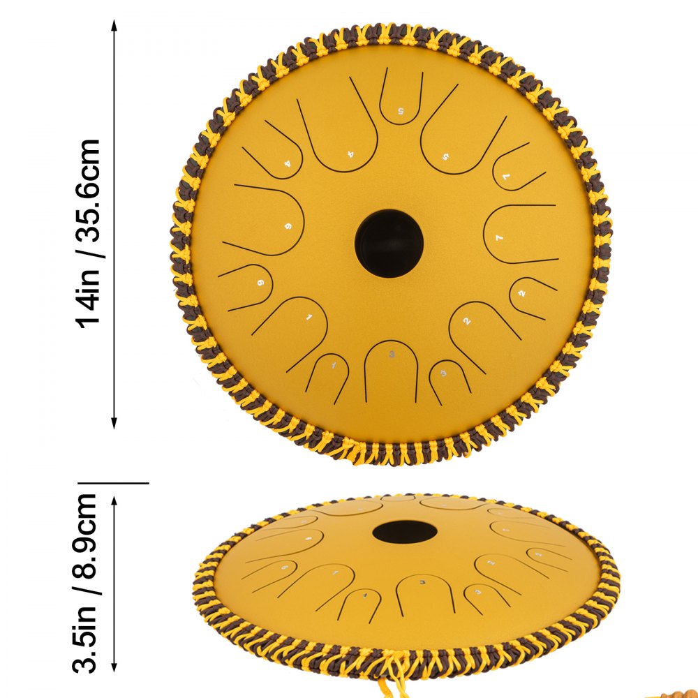 VEVOR Tamburo per Linguetta in Acciaio, Strumento a Percussione 14 Toni, Strumento a Percussione 36 cm, Strumento a Percussione Colore Pistola con Borsa da Viaggio, Libro di Musica, Mazzuolo Oro