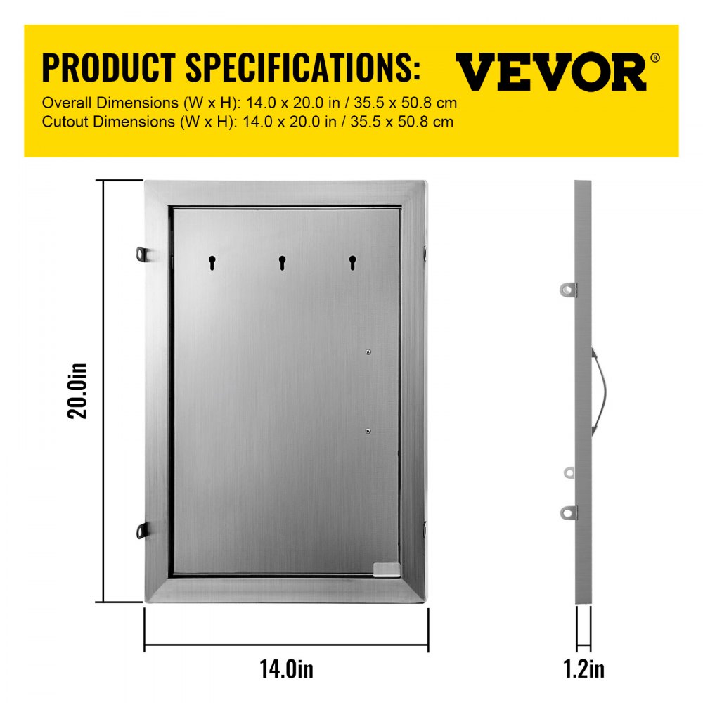 VEVOR Porta da Cucina per Esterni, Porta per Barbecue 36X50cm, Accesso Semplice Perfetto per Cucine Condizioni Meteorologiche, Pioggia o Tuoni Armadio, in Acciaio Inox 14W-20HB con Anta Singola