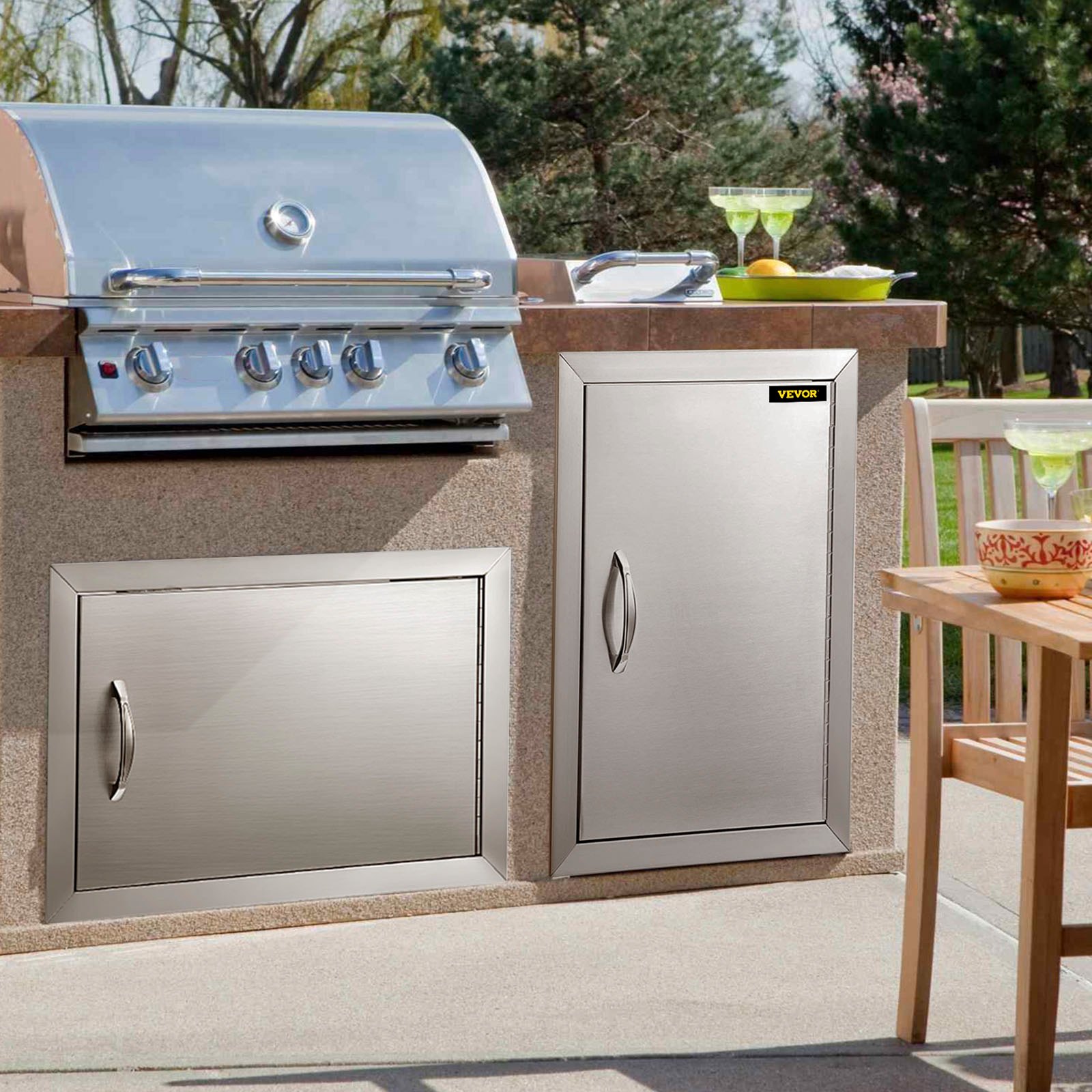 VEVOR Porta da Cucina per Esterni, Porta per Barbecue 36X50cm, Accesso Semplice Perfetto per Cucine Condizioni Meteorologiche, Pioggia o Tuoni Armadio, in Acciaio Inox 14W-20HB con Anta Singola