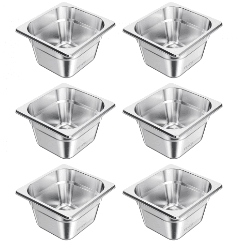 VEVOR 1/6 Pentola per Vapore in Acciaio Inox, 100 mm di Profondità, Pentola a Tavolo da 6,8 L, Forniture per Ristoranti Anti-Inceppamento, Antiruggine, per la Casa, Feste, Ristoranti, 6 Confezioni