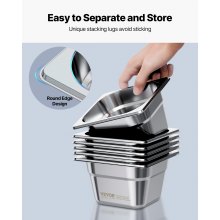 VEVOR 1/6 Pentola per Vapore in Acciaio Inox, 100 mm di Profondità, Pentola a Tavolo da 6,8 L, Forniture per Ristoranti Anti-Inceppamento, Antiruggine, per la Casa, Feste, Ristoranti, 6 Confezioni