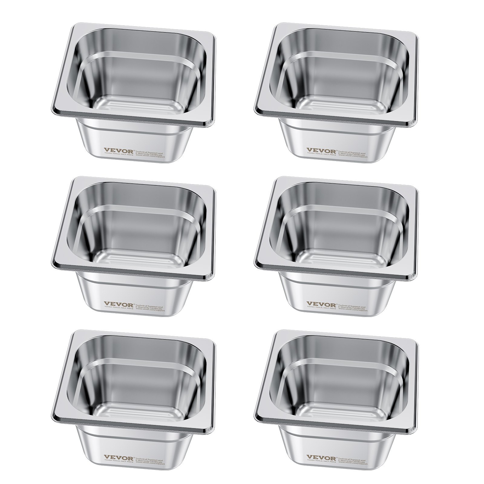VEVOR 1/6 Pentola per Vapore in Acciaio Inox, 100 mm di Profondità, Pentola a Tavolo da 6,8 L, Forniture per Ristoranti Anti-Inceppamento, Antiruggine, per la Casa, Feste, Ristoranti, 6 Confezioni