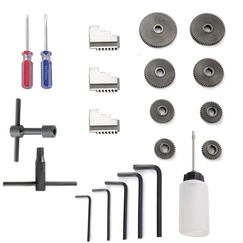 VEVOR Torni da Banco, 7 x 12 Pollici di Precisione Potenza 600 W Velocità 50 - 2500 RPM Mini Tornio per Metallo a 3 Griffe Tornio a Velocità Variabile per Boccole, Mandrini, Prototipi, Modelli e Altro