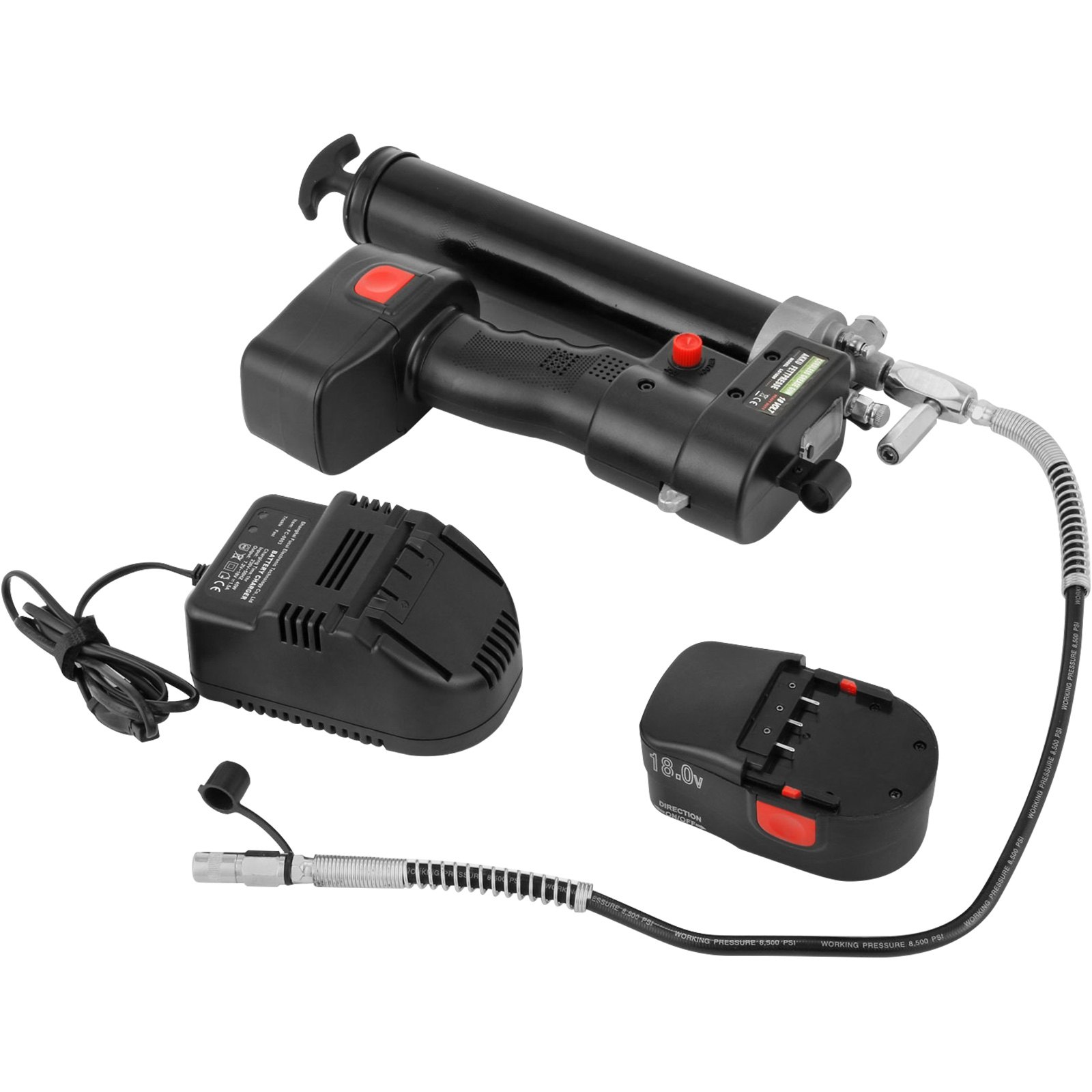 VEVOR Ingrassatore Elettrico a Batteria, 18V 8000PSI Ingrassatore a Batteria, Ingrassatore con 2 Batterie da 4,0 Ah, Pistola per Grasso con Caricatore e Borsa, Strumento per la Riparazione dell'Auto