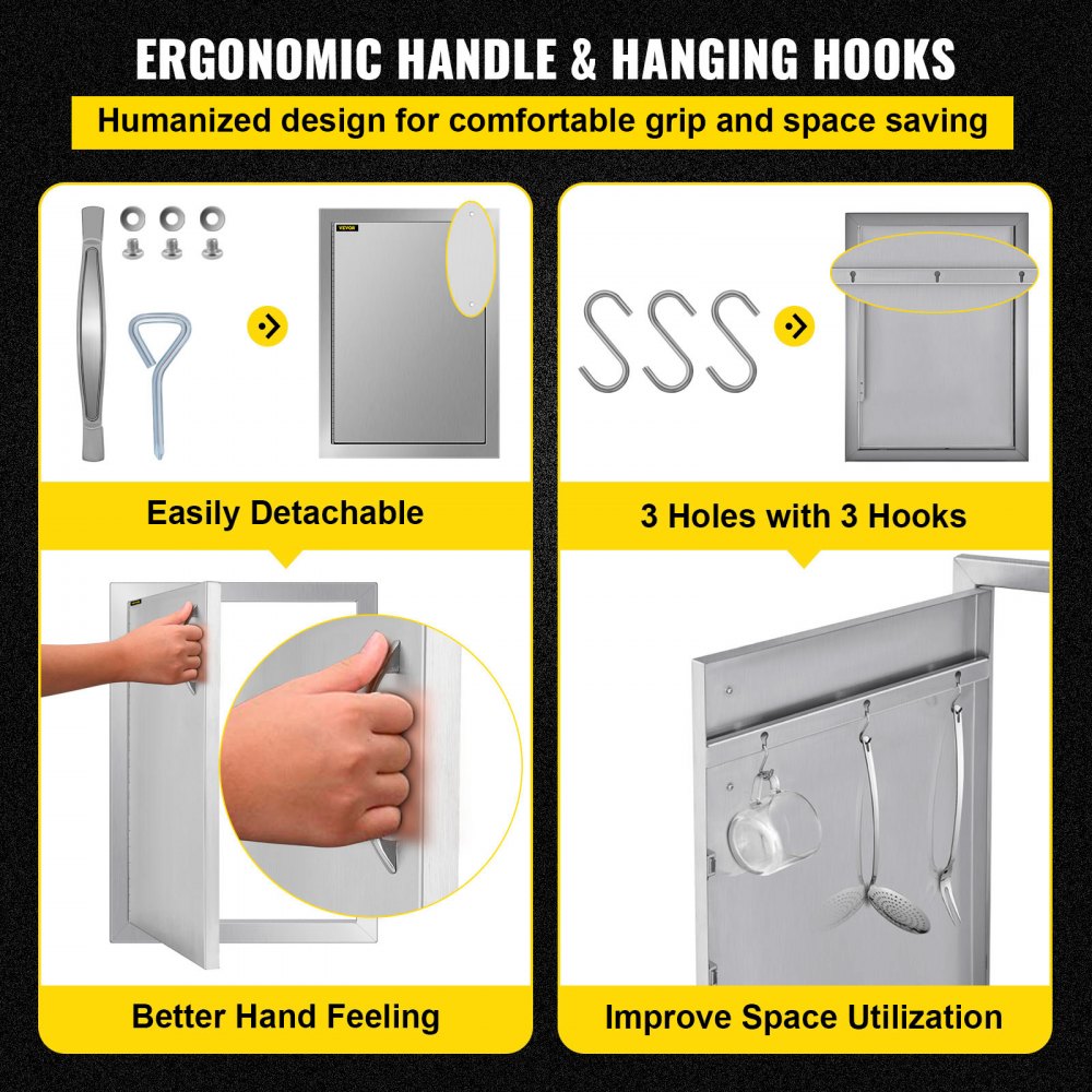 VEVOR Porte da Cucina per Esterno da 16x22 Pollici, BBQ Island Door con Una Porta, Singola Accesso Porta Barbecue in Acciaio Inossidabile, Porta com Apertura Singola Verticale Incernierata a Sinistra