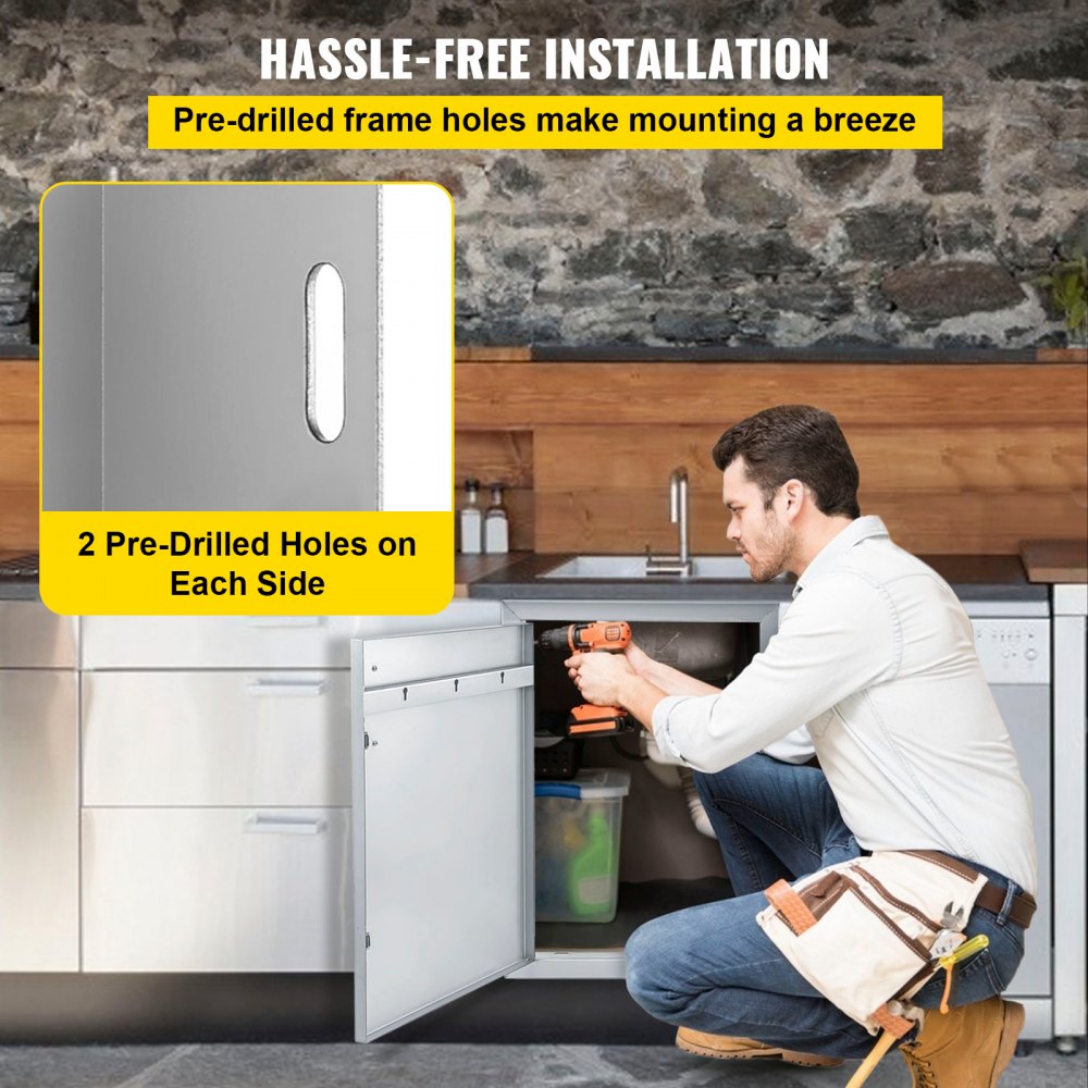 VEVOR Porte da Cucina per Esterno da 16x22 Pollici, BBQ Island Door con Una Porta, Singola Accesso Porta Barbecue in Acciaio Inossidabile, Porta com Apertura Singola Verticale Incernierata a Sinistra