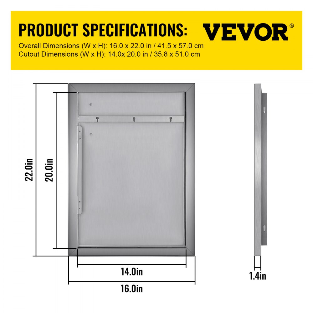 VEVOR Porte da Cucina per Esterno da 16x22 Pollici, BBQ Island Door con Una Porta, Singola Accesso Porta Barbecue in Acciaio Inossidabile, Porta com Apertura Singola Verticale Incernierata a Sinistra